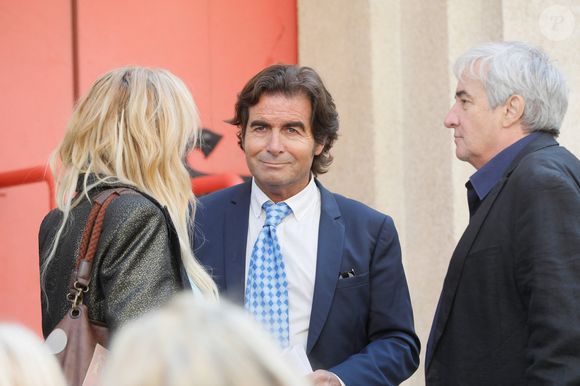 Laurent de Funès et Alain Morel - Obsèques de Marthe Mercadier (Marthe Mercadié-Meyrat) en l'église Sainte Hélène à Paris, France, le 21 septembre 2021. © 2021 Christophe Clovis/Bestimage