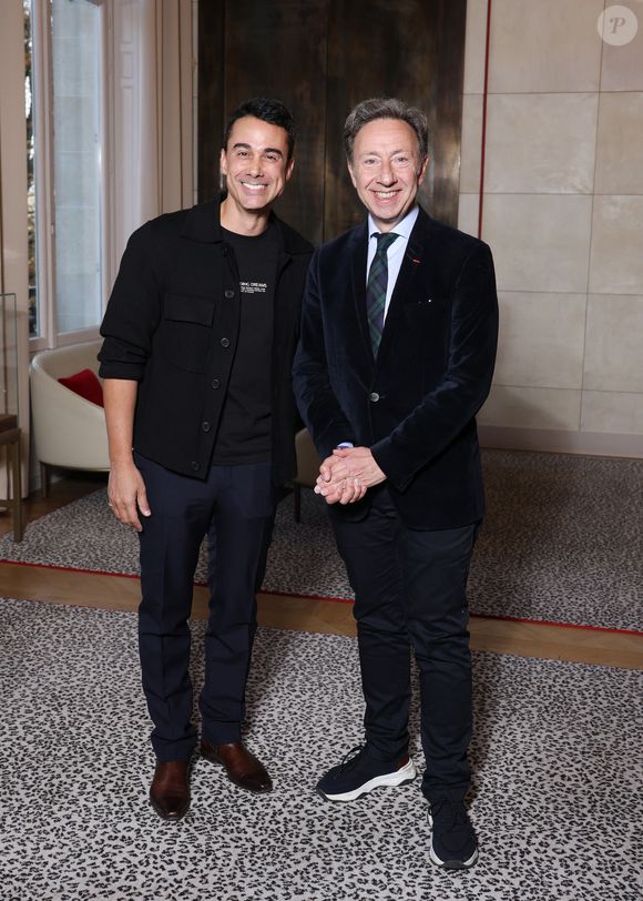 Exclusif - Stéphane Bern (ici avec son mari Yori Bailleres ) nommé Pape du Patrimoine lors de la Saint Clément au restaurant Alain Ducasse Baccarat, à Paris, France, le 20 novembre 2025. © Denis Guignebourg/Bestimage