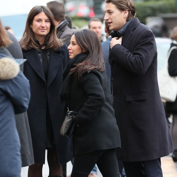 Jean Sarkozy et sa femme Jessica Sebaoun - Obsèques de Andrée Sarkozy (mère de N.Sarkozy), dite Dadue née Andrée Mallah, en l'église Saint-Jean-Baptiste à Neuilly-Sur-Seine. Le 18 décembre 2017
©AGENCE / BESTIMAGE