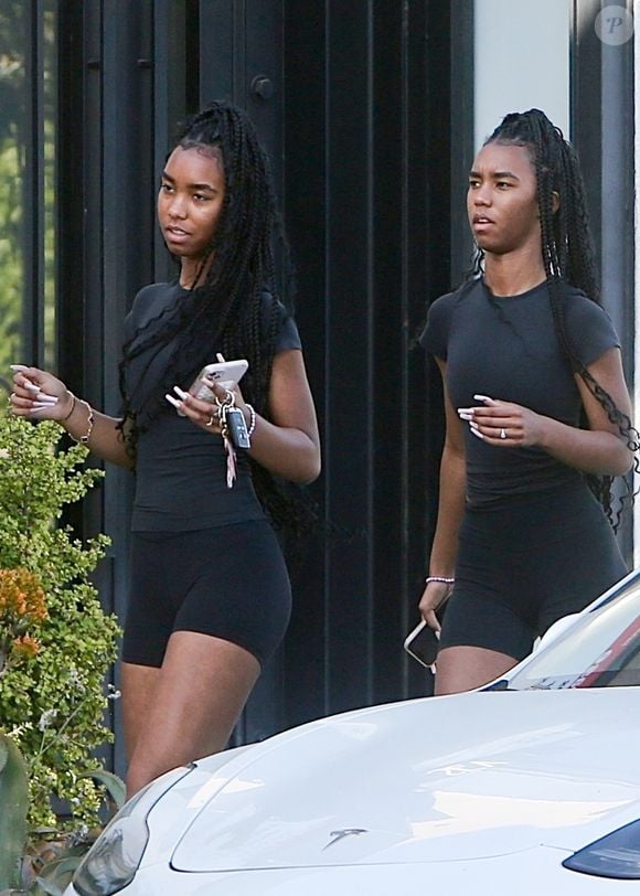 Los Angeles, CA  - EXCLUSIVE  - D'Lila Star and Jessie James Combs, the twin daughters of P Diddy, were seen in LA at SEV Laser hair removal, rocking matching all-black outfits and yellow retro Jordan sneakers for a stylish and coordinated look.



Pictured: D'Lila Star, Jessie James Combs