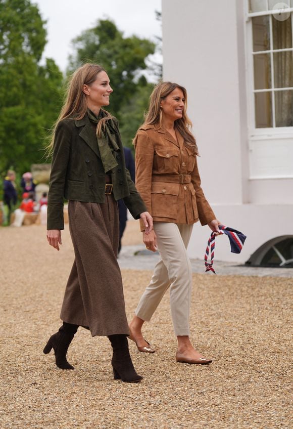 Kate Middleton et Melania Trump au parc de Frogmore à Windsor, dans le Berkshire, lors du deuxième jour de la deuxième visite d'État du président américain Donald Trump au Royaume-Uni. © PA Photo/ Bestimage