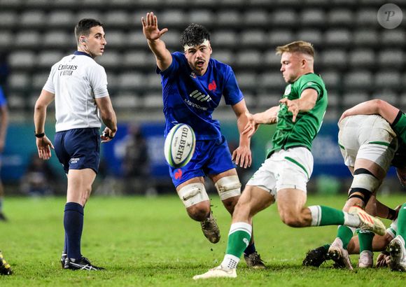 Hugo Auradou de l'équipe de France des moins de 20 ans lors du match de la finale du championnat du monde de rugby des moins de 20 ans entre la France et l'Irlande, le 14 juillet 2023 à l'Athlone Stadium du Cap, en Afrique du Sud. Photo by Thinus Maritz Steve Haag Sports / Icon Sport/ABACAPRESS.COM