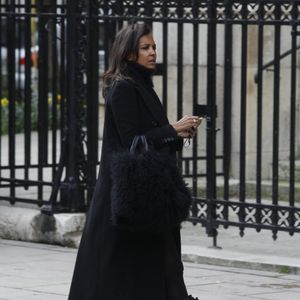 Karine Le Marchand - Sorties des obsèques de Jean-Pierre Pernaut en la Basilique Sainte-Clotilde à Paris le 9 mars 2022. ©Denis Guignebourg/BestImage