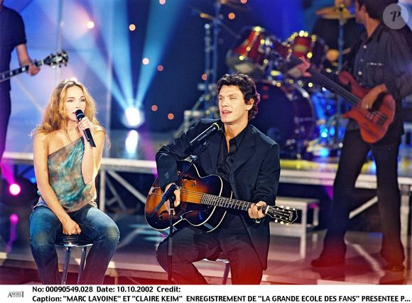 Claire Keim et Marc Lavoine le 10 octobre 2002 pour la Grande école des fans par Patrick Sébastien. Photo : Daniel Angeli / Bestimage