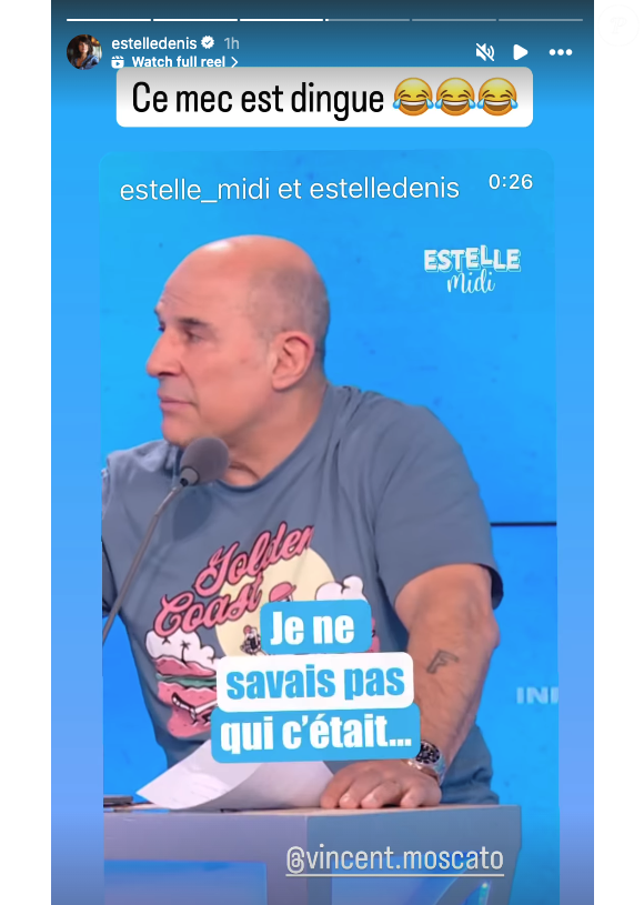“Ce mec est dingue”, écrit Estelle Denis à propos de Vincent Moscato sur cette séquence amusante