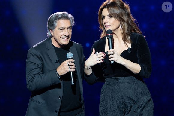 Frédéric François, Faustine Bollaert lors de l'enregistrement de l'émission "La Boîte à secrets", présentée par F.Bollaert et diffusée le 16 janvier 2026 sur France 3, dans les studios du Lendit à Saint-Denis, France, le 16 décembre 2025. Photo par Cyril Moreau/Bestimage