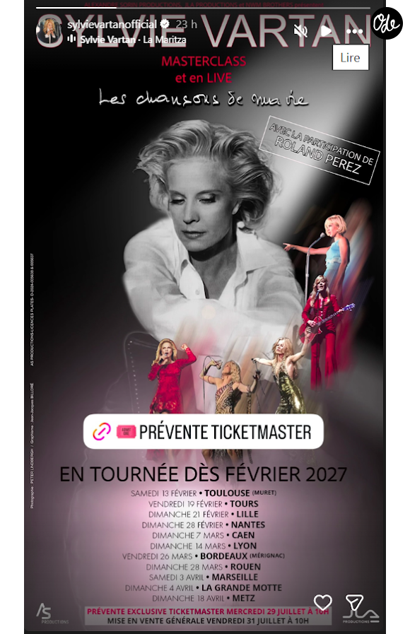 Capture d'écran de la story de @sylvievartanofficial sur Instagram mercredi 29 juillet.