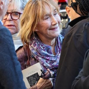 Marie-Anne Chazel, Ramatoulaye Diop, la compagne du défunt - Sortie des Obsèques de Michel Blanc en l'église Saint-Eustache à Paris, le 10 octobre 2024. 
© Moreau / Jacovides / Bestimage