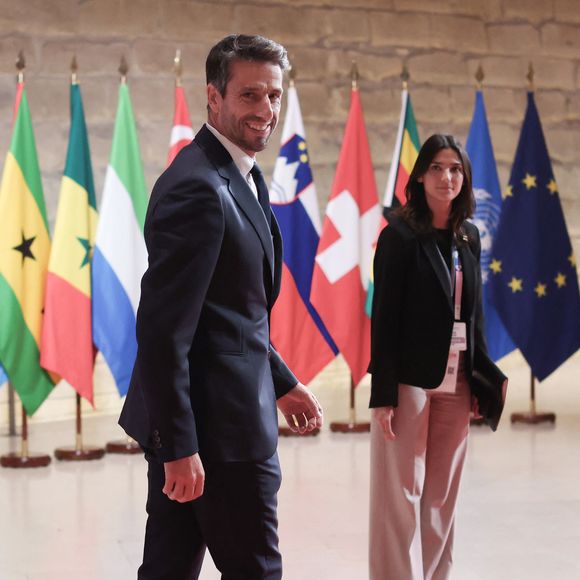 A la veille de la cérémonie d’ouverture des Jeux Olympiques et Paralympiques de Paris 2024, Tony ESTANGUET, Président de Paris 2024 arrive au Sommet « Sport pour le Développement durable », au musée du Louvre, Paris, 25 juillet 2024. © Stéphane Lemouton / Bestimage