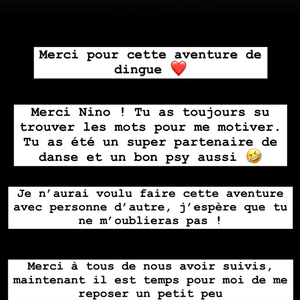 Message postée par Eve Gilles sur Instagram après son élimination de Danse avec les stars. Capture Instagram - Eve Gilles