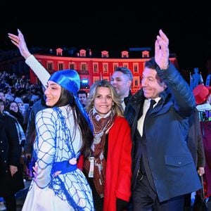 Christian Estrosi, le maire de Nice, et sa femme Laura Tenoudji Estrosi durant la soirée d'ouverture de la 140eme édition du Carnaval de Nice "Roi des Oceans" à Nice, le 15 février 2025. Le Carnaval se déroule du 12 février au 2 mars 2025. © Bruno Bebert/Bestimage