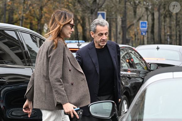 Nicolas Sarkozy et sa femme Carla Bruni vont déjeuner au restaurant Le Flandrin à Paris le lendemain de la sortie de prison de l'ancien président le 11 novembre 2025. Photo par Agence / Bestimage