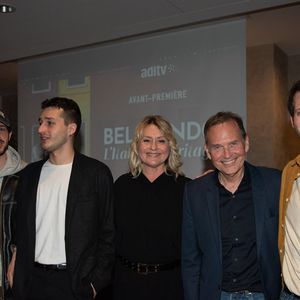 Exclusif - Luana Belmondo entourée de ses fils, Victor, Giacomo et Alessandro, Philippe Thuillier - Avant-première du documentaire "Belmondo, l'Italie en héritage" à la Maison de l'Italie à Paris. Le 18 mars 2024
© Sam Delpech / Bestimage