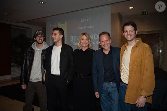 Exclusif - Luana Belmondo entourée de ses fils, Victor, Giacomo et Alessandro, Philippe Thuillier - Avant-première du documentaire "Belmondo, l'Italie en héritage" à la Maison de l'Italie à Paris. Le 18 mars 2024
© Sam Delpech / Bestimage