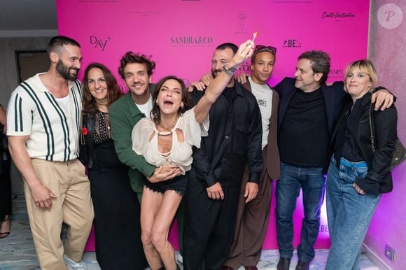 Exclusif - Sandra Sisley avec le casting de la célèbre série Escort boys à la soirée "bal patché" à la suite Sandra & Co lors du Festival International des Séries de Cannes, Canneseries Saison 8, à l’hôtel JW Marriott Cannes le 26 avril 2025. © Aurelio Stella / William Sanches Tavares / Evenjoy / Bestimage