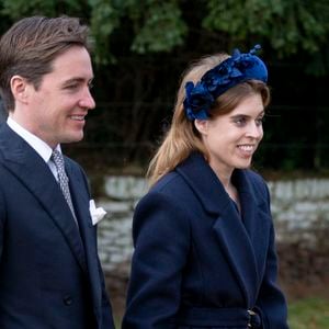 La princesse Beatrice d’York et son mari Edoardo Mapelli Mozzi - Les membres de la famille royale britannique lors de la messe du matin de Noël en l'église St-Mary Magdalene à Sandringham, le 25 décembre 2023.