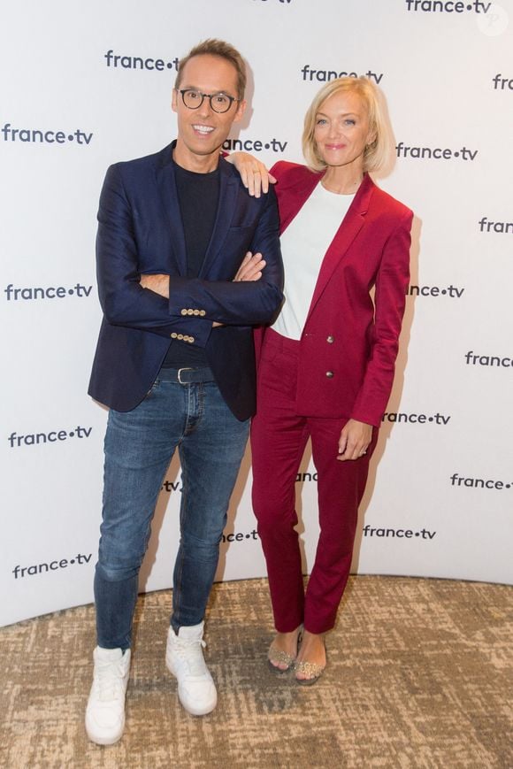 Damien Thevenot, Maya Lauque lors de la conférence de presse de France Télévision au Pavillon Gabriel à Paris, France le 24 août 2021. Photo par Nasser Berzane/ABACAPRESS.COM