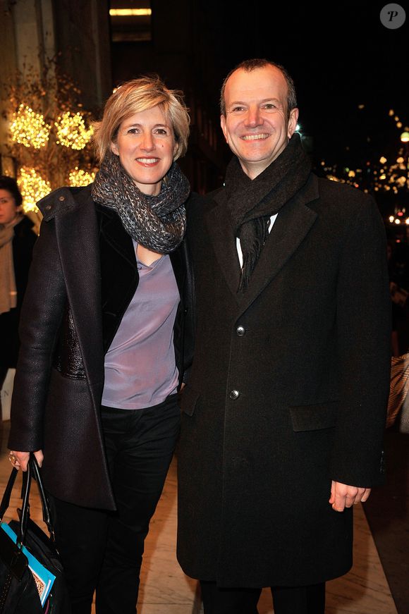 Exclusif - M. et Mme Sophie Aurenche (Journaliste de RTL) - Personnalites a la representation de l'opera "La Favorite" avec les interpretes de l'Opera et de l'Orchestre de Monte-Carlo au theatre des Champs-Elysees a Paris, le 18 decembre 2013.