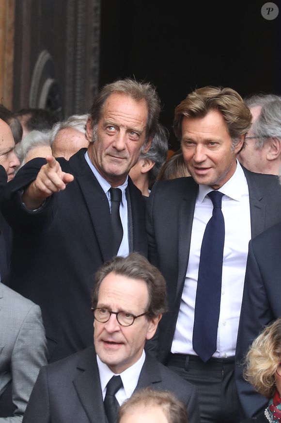 Vincent Lindon et Laurent Delahousse - Sorties des obsèques de l’ancien président de la République Jacques Chirac en l’église Saint-Sulpice à Paris. Le 30 septembre 2019
© Dominique Jacovides / Bestimage