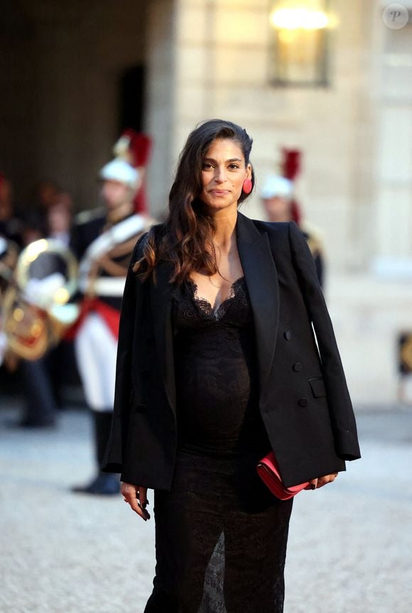 Tatiana Silva (enceinte, ancienne miss Belgique) arrivant au dîner d'état au palais de l'Elysée à Paris en l'honneur de la visite du roi et de la reine de Belgique en France le 14 octobre 2024.

© Dominique Jacovides / Bestimage