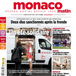 Couverture de "Monaco Matin" du 23 août 2025.