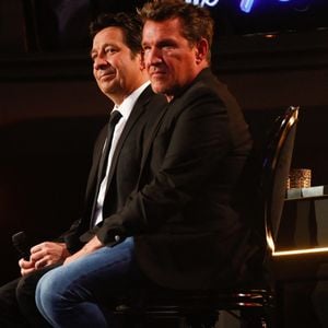 Exclusif - Laurent Gerra, Benjamin Castaldi lors de l'enregistrement de l'émission "Laurent Gerra, l'anniversaire événement" présentée par S.Bern et qui sera diffusée le 7 juin 2025 sur France 2, au théâtre Marigny, à Paris, France, le 28 avril 2025. © Clovis-Moreau/Bestimage