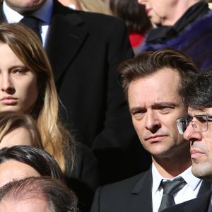 David Hallyday et ses filles Ilona et Emma aux obsèques de Michel Pastor en l'église Saint-Charles à Monaco le 6 février 2014.

Agence / Bestimage