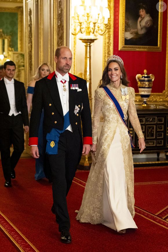 Le prince et la princesse de Galles arrivent au banquet d'État au château de Windsor, dans le Berkshire, le premier jour de la deuxième visite d'État au Royaume-Uni du président américain Donald Trump et de la première dame Melania Trump. Mercredi 17 septembre 2025. Photo by Aaron Chown/PA Wire/ABACAPRESS.COM