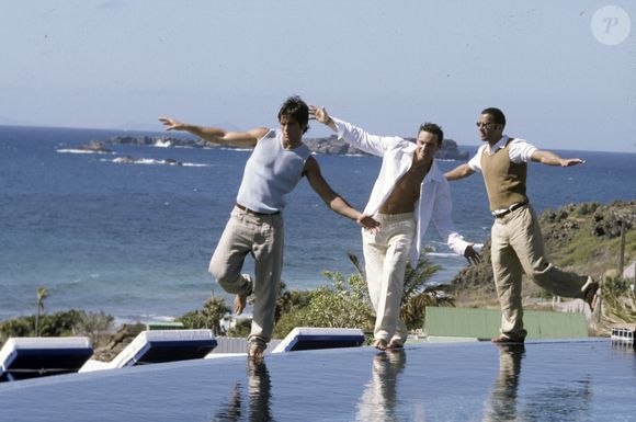 Archives - Dans les caraibes, à Saint-Barthélemy, le groupe 2BE3, Filip NIKOLIC, Adel KACHERMI et Frank DELAY le 12 mars 1998. (Michel MARIZY via Bestimage)