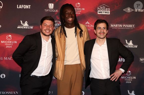 Les Chefs Marc Matthias "Substance" à Paris, Mory Sacko "MoSuke" à Paris et Victor Mercier "Fief" à Paris. - Photocall de la cérémonie de remise des Etoiles du Guide Michelin au Palais des Congrès de Tours le 19 mars 2024. © Jean-Marc Lhomer/Bestimage
