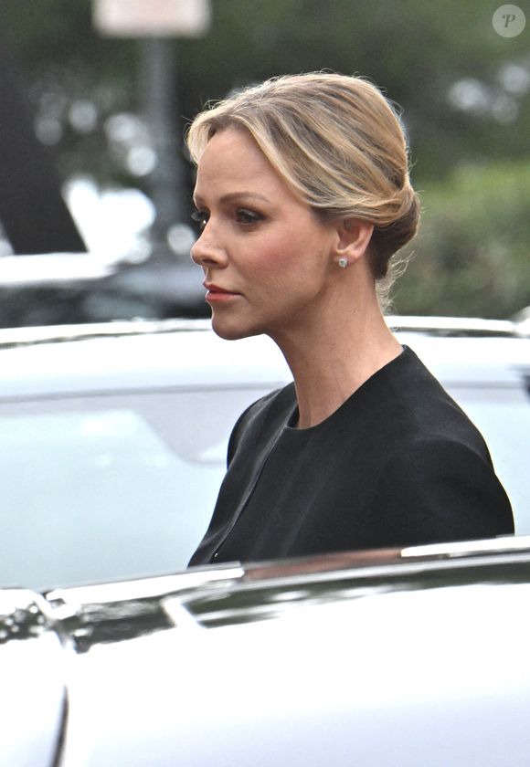 La princesse Charlène de Monaco - Obsèques de Didier Guillaume (ancien ministre de l'Agriculture entre 2018 et 2020 et ancien Ministre d'Etat de Monaco 2024–2025) en la cathédrale Notre-Dame-Immaculée de Monaco le 23 janvier 2025. © Bruno Bebert/Bestimage