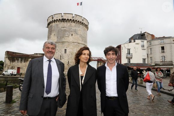 Audrey Azoulay (Ministre de la Culture et de la Communication) entre Jean-François Fountaine (Maire de La Rochelle) et Stéphane Strano (Président du festival) - 18ème Festival de la Fiction TV de La Rochelle. Le 16 septembre 2016
© Patrick Bernard / Bestimage