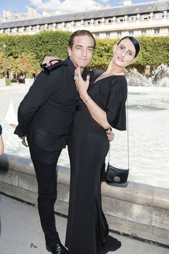 Ludovic Chancel (fils de Sheila) et sa femme Sylvie Ortega Munos - Présentation Petit Bateau x Marie-Agnès Gillot dans le bassin du jardin du Palais Royal à Paris, France, le 3 juillet 2017. © Pierre Perusseau / Bestimage