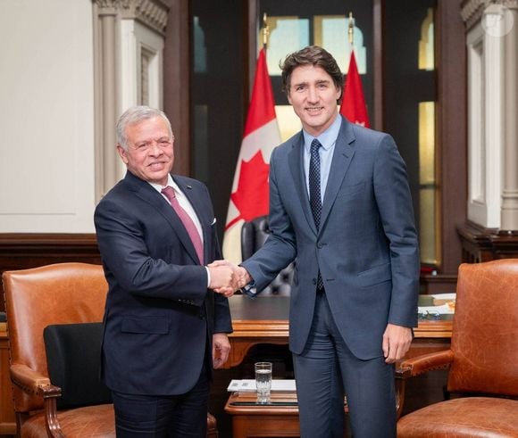 Le roi jordanien Abdallah II s'entretient avec le Premier ministre canadien Justin Trudeau au sujet de l'évolution dangereuse de la situation à Gaza et souligne l'importance d'œuvrer en faveur d'un cessez-le-feu dès que possible, Ottawa, Canada. Le 15 février 2024 © Imago / Panoramic / Bestimage