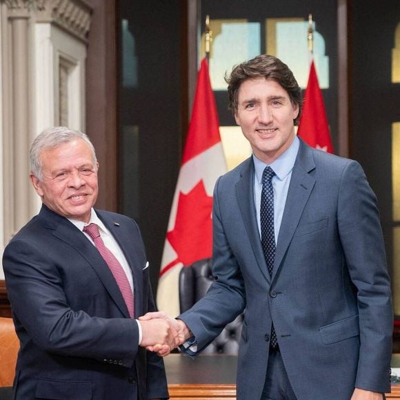 Le roi jordanien Abdallah II s'entretient avec le Premier ministre canadien Justin Trudeau au sujet de l'évolution dangereuse de la situation à Gaza et souligne l'importance d'œuvrer en faveur d'un cessez-le-feu dès que possible, Ottawa, Canada. Le 15 février 2024 © Imago / Panoramic / Bestimage