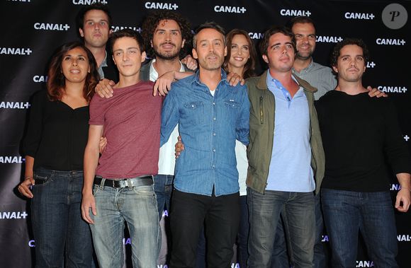 Yann Barthes et l'equipe du 'Petit Journal' lors de la soiree de rentree Canal plus organisee a Paris,  le 28 aout 2013 .