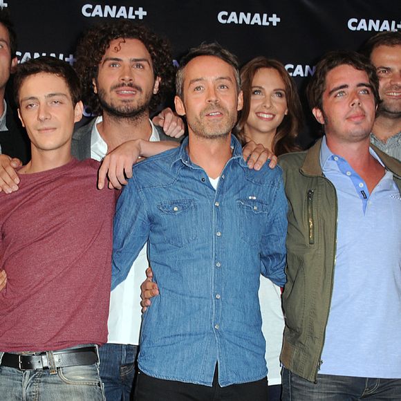 Yann Barthes et l'equipe du 'Petit Journal' lors de la soiree de rentree Canal plus organisee a Paris,  le 28 aout 2013 .