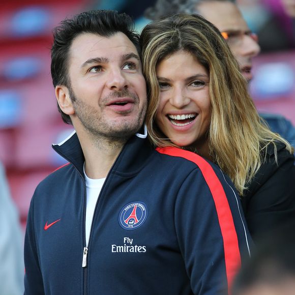 Michael Youn et Isabelle Funaro - Match de Ligue des Champions Barcelone - Paris St Germain au Camp Nou a Barcelone en Espagne le 10 avril 2013. (CYRIL MOREAU / BESTIMAGE).