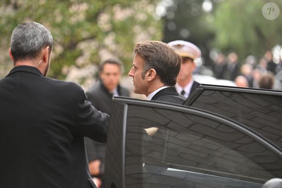 Le président Emmanuel Macron - Obsèques de Didier Guillaume (ancien ministre de l'Agriculture entre 2018 et 2020 et ancien Ministre d'Etat de Monaco 2024–2025) en la cathédrale Notre-Dame-Immaculée de Monaco le 23 janvier 2025. © Bruno Bebert/Bestimage