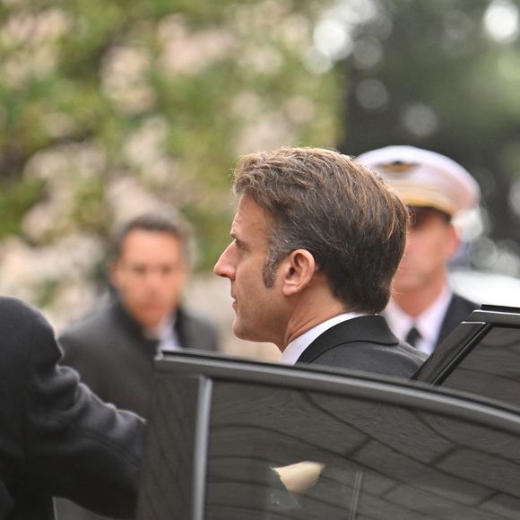 Le président Emmanuel Macron - Obsèques de Didier Guillaume (ancien ministre de l'Agriculture entre 2018 et 2020 et ancien Ministre d'Etat de Monaco 2024–2025) en la cathédrale Notre-Dame-Immaculée de Monaco le 23 janvier 2025. © Bruno Bebert/Bestimage