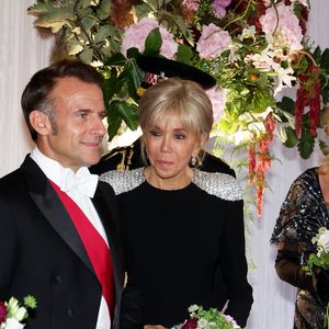 Le président Emmanuel Macron, Brigitte Macron lors d'un banquet d'état à Guildhall, Londres le 9 juillet 2025. Le couple présidentiel français est en voyage officiel au Royaume Uni pour trois jours.
© Dominique Jacovides / Bestimage