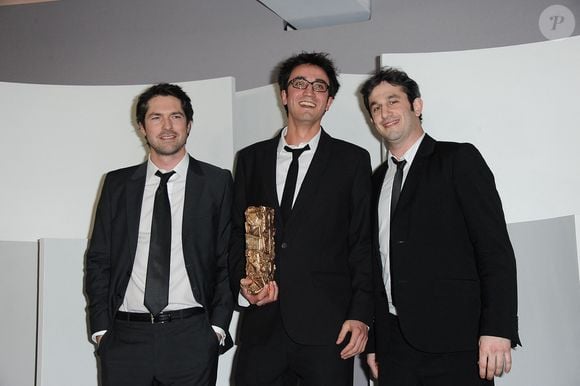 Olivier Treiner, Thibault Gast et Matthias Weber posant au photocall lors de la 37e cérémonie annuelle des César du cinéma qui s'est tenue au Théâtre du Chatelet à Paris, France, le 24 février 2012. Nicolas Briquet/ABACAPRESS.COM