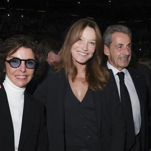 Exclusif - Louis Sarkozy, Rachida Dati, Carla Bruni-Sarkozy, Nicolas Sarkozy lors d'une cérémonie organisée par le Conseil des institutions juives de France (CRIF) en hommage aux victimes des attentats du Hamas du 7 octobre 2023 contre Israël, à l'occasion du premier anniversaire de l'événement, à Paris, le 7 octobre 2024. © Jack Tribeca / Bestimage