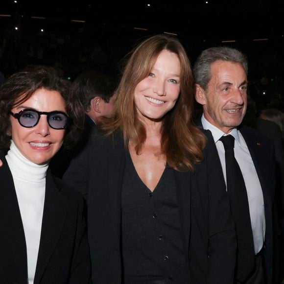 Exclusif - Louis Sarkozy, Rachida Dati, Carla Bruni-Sarkozy, Nicolas Sarkozy lors d'une cérémonie organisée par le Conseil des institutions juives de France (CRIF) en hommage aux victimes des attentats du Hamas du 7 octobre 2023 contre Israël, à l'occasion du premier anniversaire de l'événement, à Paris, le 7 octobre 2024. © Jack Tribeca / Bestimage