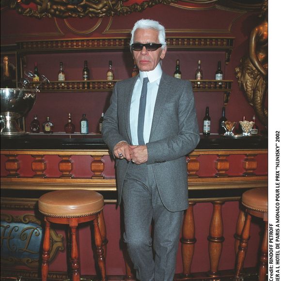 Karl Lagerfeld déjeuner à l’Hôtel de Paris à Monaco pour le prix Nijnsky.  BERTRAND RINDOFF PETROFF / BESTIMAGE