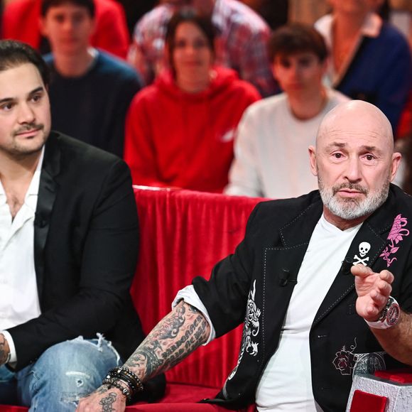 Exclusif - Vincent Lagaf et son fils Robin Rouil - Enregistrement de l'émission Vivement dimanche consacrée à l'équipe du Splendid au studio Rive Gauche, présentée par M.Drucker, et diffusée le 2 mars sur France 3. Paris, le 21 février 2025. 
© Guillaume Gaffiot / Bestimage