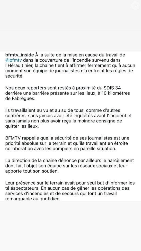 Très critiquée sur les réseaux sociaux, BFM TV a publié un communiqué

Communiqué de BFM TV sur les incendies dans l'Aude et l'Hérault le 6 juillet 2025 ©BFM TV