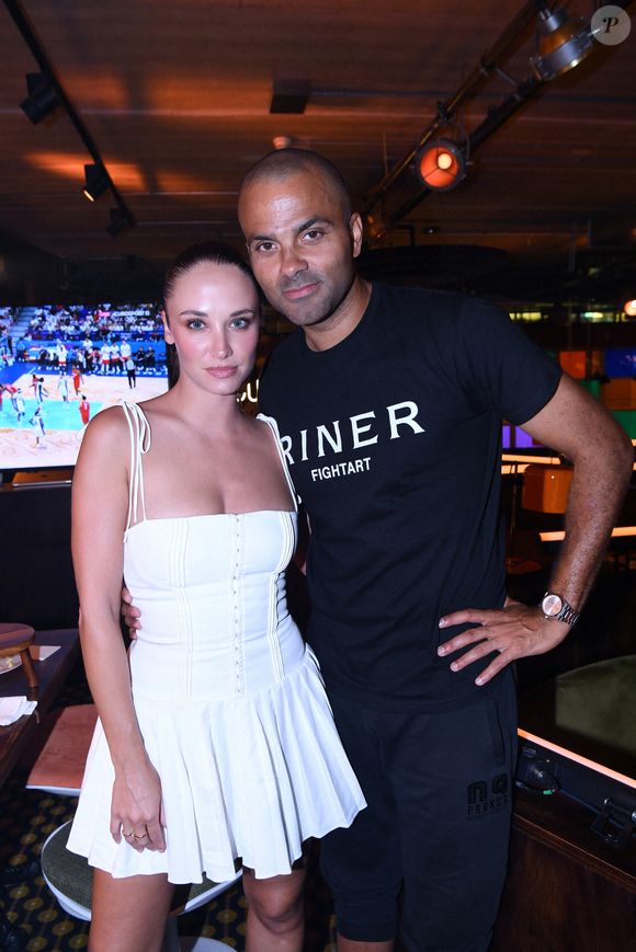 Exclusif - Tony Parker avec sa compagne Agathe Teyssier - Teddy Riner fête son titre de champion Olympique de judo +100KG au restaurant "Podium" du groupe (Les bistrots Pas Parisiens) à Paris le 2 aout 2024. © Rachid Bellak/Bestimage