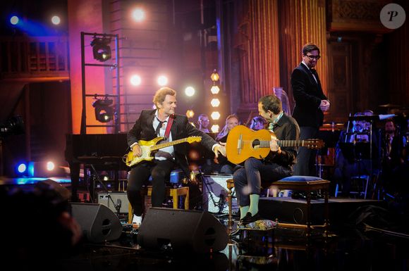 Exclusif - Matthieu Chedid (Le chanteur M), Thibault Cauvin - Enregistrement de l'émission "Le Grand Echiquier : Spéciale Charles Aznavour" à l'Opéra royal de Versailles, présentée par C.Chazal et A.Manoukian, et diffusée sur France 2 le 29 mai 2025. © Guillaume Gaffiot/Bestimage