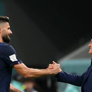 GIROUD Olivier (FRA) avec Didier Deschamps entraineur / Selectionneur France - Match "France - Australie (4-1)" lors de la Coupe du Monde 2022 au Qatar, le 22 novembre 2022.